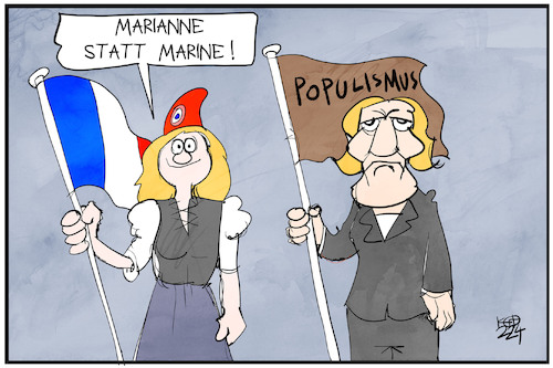 Cartoon: Frankreich hat die Wahl (medium) by Kostas Koufogiorgos tagged koufogiorgos,karikatur,frankreich,marianne,marine,symbol,populismus,rechtsextremismus,demokratie,koufogiorgos,karikatur,frankreich,marianne,marine,symbol,populismus,rechtsextremismus,demokratie