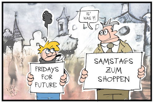 Cartoon: Fridays for Future (medium) by Kostas Koufogiorgos tagged karikatur,koufogiorgos,illustration,cartoon,fridays,for,future,samstag,shopping,konsum,einkaufen,jung,alt,kind,erwachsen,jugend,klimaschutz,zukunft,karikatur,koufogiorgos,illustration,cartoon,fridays,for,future,samstag,shopping,konsum,einkaufen,jung,alt,kind,erwachsen,jugend,klimaschutz,zukunft