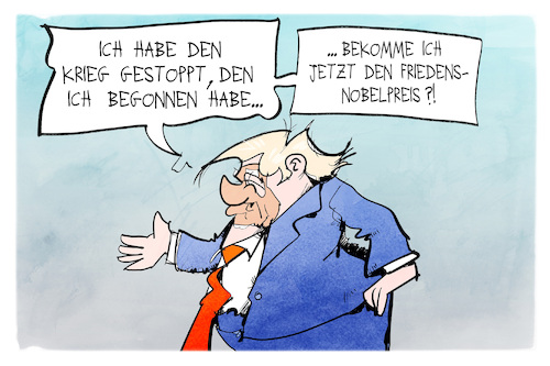 Cartoon: Friedensbringer Trump (medium) by Kostas Koufogiorgos tagged karikatur,koufogiorgos,trump,krieg,friedensnobelpreis,frieden,karikatur,koufogiorgos,trump,krieg,friedensnobelpreis,frieden