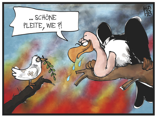 Cartoon: Friedenspleite (medium) by Kostas Koufogiorgos tagged karikatur,koufogiorgos,illustration,cartoon,frieden,taube,geier,pleite,vogel,krieg,konflikt,politik,karikatur,koufogiorgos,illustration,cartoon,frieden,taube,geier,pleite,vogel,krieg,konflikt,politik