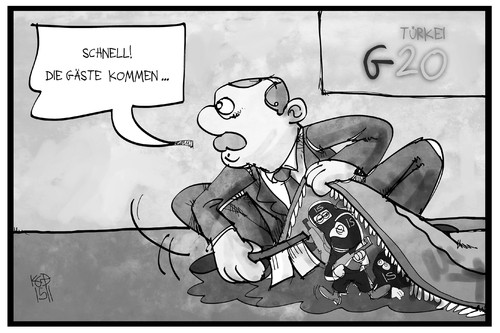 Cartoon: G20-Gipfel (medium) by Kostas Koufogiorgos tagged karikatur,koufogiorgos,illustration,cartoon,terrorismus,erdogan,tuerkei,g20,gipfel,teppich,vertuschung,verstecken,karikatur,koufogiorgos,illustration,cartoon,terrorismus,erdogan,tuerkei,g20,gipfel,teppich,vertuschung,verstecken