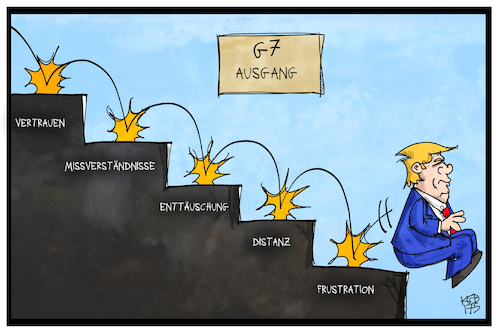 Cartoon: G7-Ausgang (medium) by Kostas Koufogiorgos tagged karikatur,koufogiorgos,illustration,cartoon,trump,usa,studen,ausgang,beziehung,g7,europa,frustration,karikatur,koufogiorgos,illustration,cartoon,trump,usa,studen,ausgang,beziehung,g7,europa,frustration