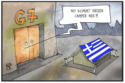 Cartoon: G7-Camper (medium) by Kostas Koufogiorgos tagged karikatur,koufogiorgos,cartoon,illustration,g7,gipfel,griechenland,camp,camper,zelt,politik,treffen,abschottung,karikatur,koufogiorgos,cartoon,illustration,g7,gipfel,griechenland,camp,camper,zelt,politik,treffen,abschottung