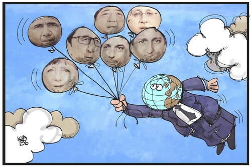 Cartoon: G7-Gipfel (medium) by Kostas Koufogiorgos tagged karikatur,koufogiorgos,illustration,cartoon,elmau,g7,gipfel,welt,staatschef,erde,politik,ballon,fliegen,abheben,karikatur,koufogiorgos,illustration,cartoon,elmau,g7,gipfel,welt,staatschef,erde,politik,ballon,fliegen,abheben