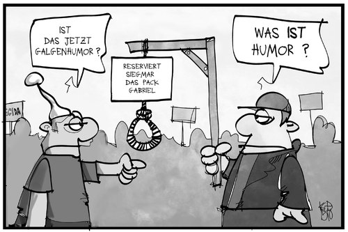 Cartoon: Galgenhumor (medium) by Kostas Koufogiorgos tagged karikatur,koufogiorgos,illustration,cartoon,sigmar,gabriel,galgen,galgenhumor,pegida,rechtspopulismus,demonstration,islamkritisch,karikatur,koufogiorgos,illustration,cartoon,sigmar,gabriel,galgen,galgenhumor,pegida,rechtspopulismus,demonstration,islamkritisch