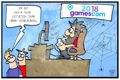 Cartoon: Gamescom 2018 (medium) by Kostas Koufogiorgos tagged karikatur,koufogiorgos,illustration,cartoon,gamescom,messe,koeln,computerspiel,nutzer,sucht,internet,medien,karikatur,koufogiorgos,illustration,cartoon,gamescom,messe,koeln,computerspiel,nutzer,sucht,internet,medien