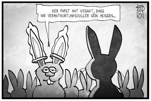 Cartoon: Geburtenkontrolle (medium) by Kostas Koufogiorgos tagged karikatur,koufogiorgos,illustration,cartoon,papst,franziskus,karnickel,kaninchen,hase,verhütung,kondom,vermehrung,fortpflanzung,fruchtbarkeit,religion,kirche,katholizismus,familie,kinder,karikatur,koufogiorgos,illustration,cartoon,papst,franziskus,karnickel,kaninchen,hase,verhütung,kondom,vermehrung,fortpflanzung,fruchtbarkeit,religion,kirche,katholizismus,familie,kinder