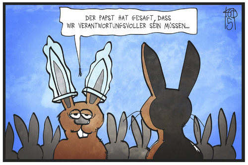 Cartoon: Geburtenkontrolle (medium) by Kostas Koufogiorgos tagged karikatur,koufogiorgos,illustration,cartoon,papst,franziskus,karnickel,kaninchen,hase,verhütung,kondom,vermehrung,fortpflanzung,fruchtbarkeit,religion,kirche,katholizismus,familie,kinder,karikatur,koufogiorgos,illustration,cartoon,papst,franziskus,karnickel,kaninchen,hase,verhütung,kondom,vermehrung,fortpflanzung,fruchtbarkeit,religion,kirche,katholizismus,familie,kinder