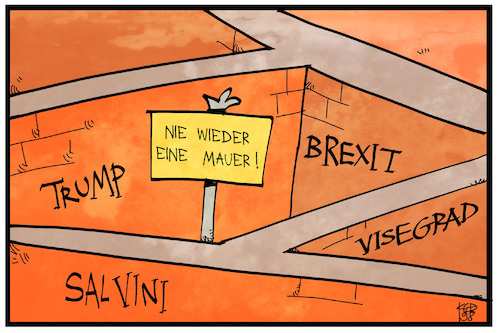 Cartoon: Gedenken an die Mauer (medium) by Kostas Koufogiorgos tagged karikatur,koufogiorgos,illustration,cartoon,mauer,berlin,gedenken,trump,brexit,salvini,visegrad,trennen,separatismus,grenze,abgrenzung,karikatur,koufogiorgos,illustration,cartoon,mauer,berlin,gedenken,trump,brexit,salvini,visegrad,trennen,separatismus,grenze,abgrenzung