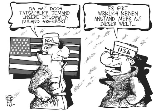 Cartoon: Gegen-Spionage (medium) by Kostas Koufogiorgos tagged cartoon,illustration,karikatur,koufogiorgos,nuland,nsa,spionage,agent,usa,diplomatie,abhörskandal,cartoon,illustration,karikatur,koufogiorgos,nuland,nsa,spionage,agent,usa,diplomatie,abhörskandal