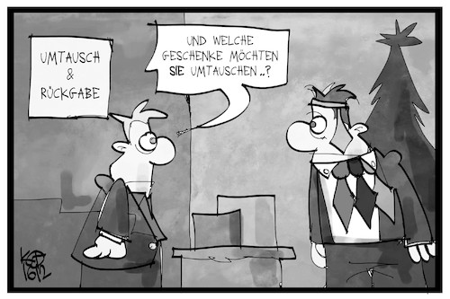 Cartoon: Geschenke umtauschen (medium) by Kostas Koufogiorgos tagged karikatur,koufogiorgos,illustration,cartoon,geschenke,weihnachten,umtausch,rückgabe,krawatte,kunde,verkäufer,einzelhandel,konsum,wirtschaft,karikatur,koufogiorgos,illustration,cartoon,geschenke,weihnachten,umtausch,rückgabe,krawatte,kunde,verkäufer,einzelhandel,konsum,wirtschaft