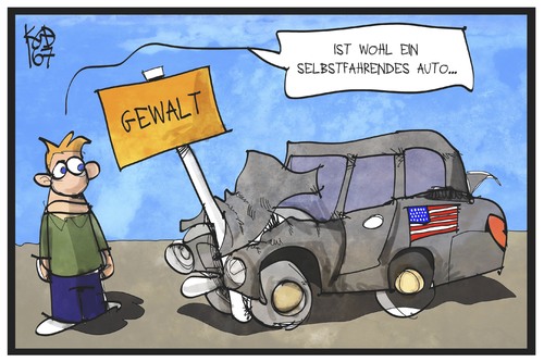 Cartoon: Gewalt in den USA (medium) by Kostas Koufogiorgos tagged karikatur,koufogiorgos,illustration,cartoon,auto,selbstfahrend,tesla,unfall,gewalt,polizei,unruhen,crash,mobilität,karikatur,koufogiorgos,illustration,cartoon,auto,selbstfahrend,tesla,unfall,gewalt,polizei,unruhen,crash,mobilität