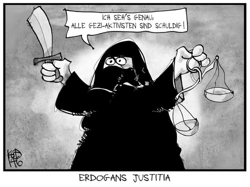 Cartoon: Gezi-Prozess (medium) by Kostas Koufogiorgos tagged karikatur,koufogiorgos,cartoon,illustration,gezi,istanbul,türkei,justitia,gerechtigkeit,gericht,justiz,urteil,aktivist,politik,korruption,schwert,waage,blind,karikatur,koufogiorgos,cartoon,illustration,gezi,istanbul,türkei,justitia,gerechtigkeit,gericht,justiz,urteil,aktivist,politik,korruption,schwert,waage,blind