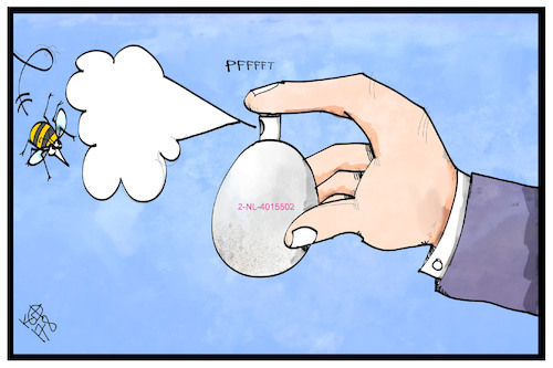 Cartoon: Giftige Eier (medium) by Kostas Koufogiorgos tagged karikatur,koufogiorgos,illustration,cartoon,eier,skandal,fipronil,lebensmittel,ei,spray,insekt,insektizid,gift,karikatur,koufogiorgos,illustration,cartoon,eier,skandal,fipronil,lebensmittel,ei,spray,insekt,insektizid,gift