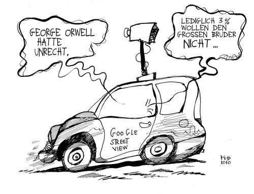 Cartoon: Google Street View (medium) by Kostas Koufogiorgos tagged google,street view,george orwell,1984,big brother,privatsphäre,medien,internet,stadt,city,stadtplan,web,daten,street,view,george,orwell,big,brother