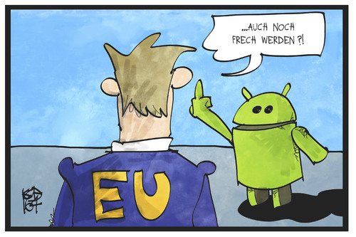 Cartoon: Google und Android (medium) by Kostas Koufogiorgos tagged karikatur,koufogiorgos,illustration,cartoon,google,android,eu,wettbewerb,internet,karikatur,koufogiorgos,illustration,cartoon,google,android,eu,wettbewerb,internet