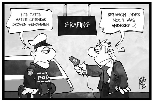 Cartoon: Grafing (medium) by Kostas Koufogiorgos tagged karikatur,koufogiorgos,illustration,cartoon,grafing,messerattacke,religion,polizei,taeter,drogen,interview,presse,bayern,auskunft,kriminalität,amok,karikatur,koufogiorgos,illustration,cartoon,grafing,messerattacke,religion,polizei,taeter,drogen,interview,presse,bayern,auskunft,kriminalität,amok