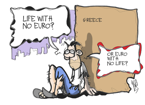 Cartoon: Greece has a dillema (medium) by Kostas Koufogiorgos tagged greece,euro,elections,drachma,economy