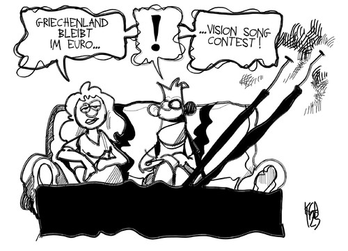 Cartoon: Griechenland (medium) by Kostas Koufogiorgos tagged griechenland,euro,schulden,krise,esc,eurovision,finale,austritt,eurozone,wirtschaft,karikatur,kostas,koufogiorgos,grijavascriptvoidchangeselectptagsform169189,technique,4echenland,schulden,euro,krise,esc