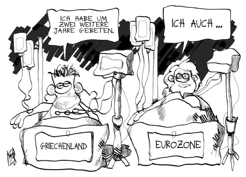 Cartoon: Griechenland (medium) by Kostas Koufogiorgos tagged schonfrist,krankenhaus,griechenland,euro,schulden,krise,zone,europa,bankrott,rettung,kredit,karikatur,kostas,koufogiorgos,schonfrist,krankenhaus,griechenland,euro,schulden,krise