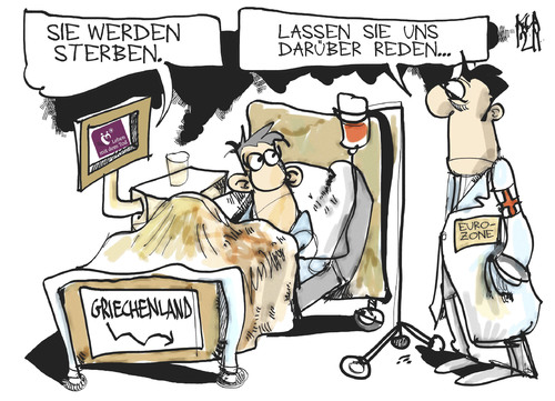 Cartoon: Griechenland (medium) by Kostas Koufogiorgos tagged griechenland,ard,themenwoche,arzt,sterben,krankenhaus,wirtschaft,euro,schulden,krise,europa,karikatur,tod,kostas,koufogiorgos,griechenland,ard,themenwoche,arzt,sterben,krankenhaus,wirtschaft,euro,schulden,krise,europa,karikatur,tod,kostas,koufogiorgos