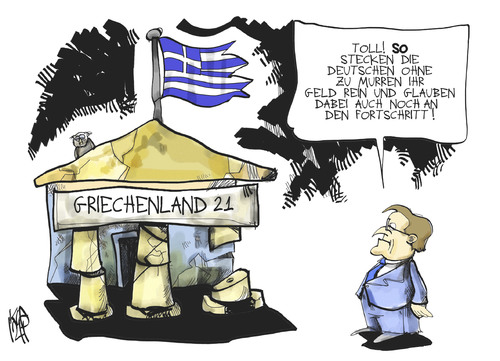 Cartoon: Griechenland 21 (medium) by Kostas Koufogiorgos tagged stuttgart,21,griechenland,samaras,kredit,geld,euro,schulden,krise,fortschritt,deutsche,karikatur,kostas,koufogiorgos,stuttgart,21,griechenland,samaras,kredit,geld,euro,schulden,krise,fortschritt,deutsche,karikatur,kostas,koufogiorgos