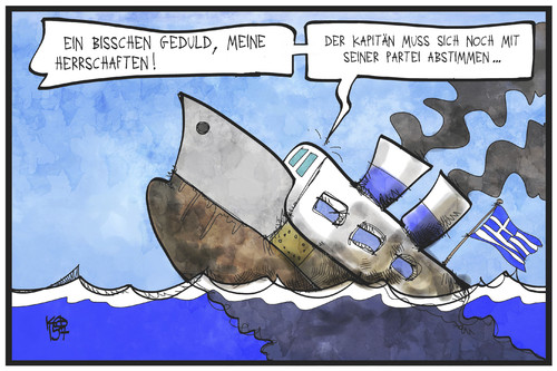 Cartoon: Griechenland (medium) by Kostas Koufogiorgos tagged karikatur,koufogiorgos,illustration,cartoon,griechenland,tsipras,kapitän,schiff,untergang,partei,syriza,politik,karikatur,koufogiorgos,illustration,cartoon,griechenland,tsipras,kapitän,schiff,untergang,partei,syriza,politik