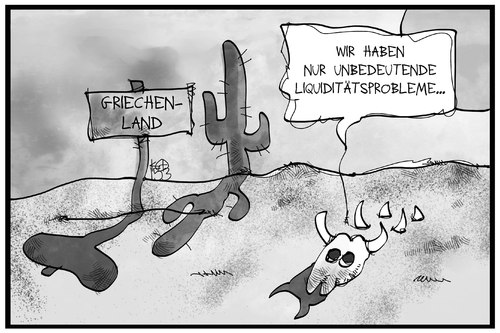 Cartoon: Griechenlands Liquidität (medium) by Kostas Koufogiorgos tagged karikatur,koufogiorgos,illustration,cartoon,griechenland,wüste,dürre,trockenheit,liquidität,kaktus,gerippe,sand,wirtschaft,bonität,karikatur,koufogiorgos,illustration,cartoon,griechenland,wüste,dürre,trockenheit,liquidität,kaktus,gerippe,sand,wirtschaft,bonität