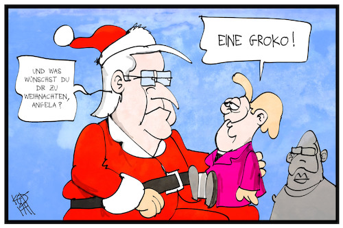 Cartoon: Groko (medium) by Kostas Koufogiorgos tagged karikatur,koufogiorgos,illustration,cartoon,merkel,schulz,steinmeier,groko,wunsch,weihnachtsmann,weihnachten,koalition,cdu,spd,regierung,politik,karikatur,koufogiorgos,illustration,cartoon,merkel,schulz,steinmeier,groko,wunsch,weihnachtsmann,weihnachten,koalition,cdu,spd,regierung,politik