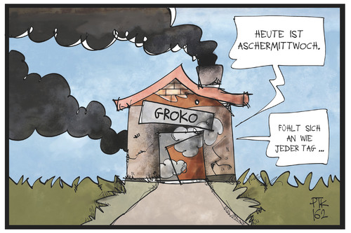 Cartoon: GroKo am Aschermittwoch (medium) by Kostas Koufogiorgos tagged karikatur,koufogiorgos,illustration,cartoon,groko,regierung,koalition,aschermittwoch,haus,spd,cdu,csu,streit,karikatur,koufogiorgos,illustration,cartoon,groko,regierung,koalition,aschermittwoch,haus,spd,cdu,csu,streit