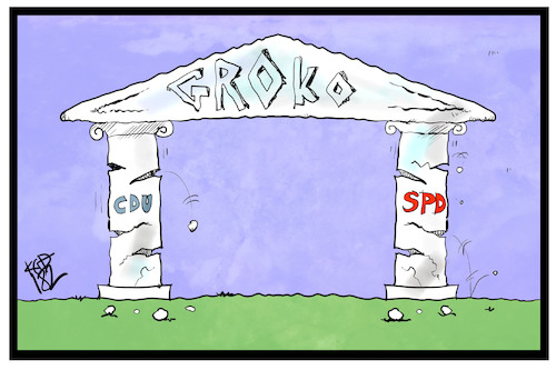 Cartoon: Groko ohne Basis (medium) by Kostas Koufogiorgos tagged karikatur,koufogiorgos,illustration,cartoon,basis,groko,tempel,bauwerk,brüchig,ruine,einsturz,cdu,union,spd,politik,regierungsbildung,karikatur,koufogiorgos,illustration,cartoon,basis,groko,tempel,bauwerk,brüchig,ruine,einsturz,cdu,union,spd,politik,regierungsbildung