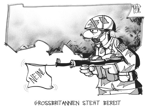 Cartoon: Großbritannien steht breit (medium) by Kostas Koufogiorgos tagged syrien,großbritannien,uk,soldat,militär,army,assad,einsatz,krieg,konflikt,karikatur,koufogiorgos,syrien,großbritannien,uk,soldat,militär,army,assad,einsatz,krieg,konflikt,karikatur,koufogiorgos