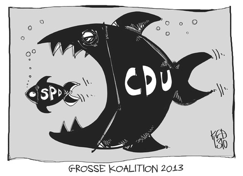 Cartoon: Große Koalition 2013 (medium) by Kostas Koufogiorgos tagged cdu,spd,fisch,sondierung,koalition,regierung,karikatur,koufogiorgos,cdu,spd,fisch,sondierung,koalition,regierung,karikatur,koufogiorgos