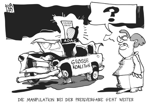 Cartoon: Große Koalition (medium) by Kostas Koufogiorgos tagged karikatur,cartoon,koufogiorgos,illustration,groko,merkel,regierung,koalition,adac,preis,gelber,engel,manipulation,verein,automobil,betrug,schrott,auto,bundeskanzlerin,karikatur,cartoon,koufogiorgos,illustration,groko,merkel,regierung,koalition,adac,preis,gelber,engel,manipulation,verein,automobil,betrug,schrott,auto,bundeskanzlerin