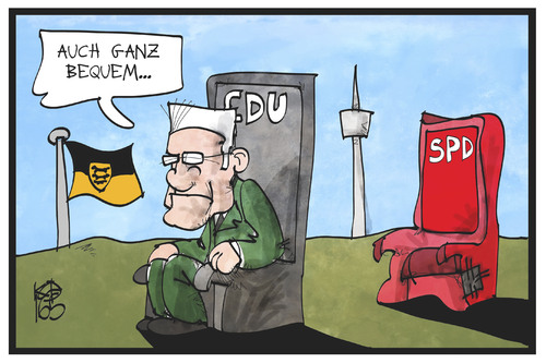 Cartoon: Grün-Schwarz (medium) by Kostas Koufogiorgos tagged karikatur,koufogiorgos,illustration,cartoon,gruen,schwarz,kretschmann,thron,cdu,gruene,spd,stuttgart,fernsehturm,regierung,baden,wuerttemberg,karikatur,koufogiorgos,illustration,cartoon,gruen,schwarz,kretschmann,thron,cdu,gruene,spd,stuttgart,fernsehturm,regierung,baden,wuerttemberg