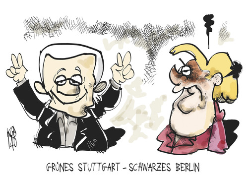 Cartoon: Grünes Stuttgart (medium) by Kostas Koufogiorgos tagged kuhn,merkel,stuttgart,berlin,ob,bürgermeister,wahl,cdu,grüne,politik,karkatur,kostas,koufogiorgos,kuhn,merkel,stuttgart,berlin,ob,bürgermeister,wahl,cdu,grüne,politik,karkatur,kostas,koufogiorgos