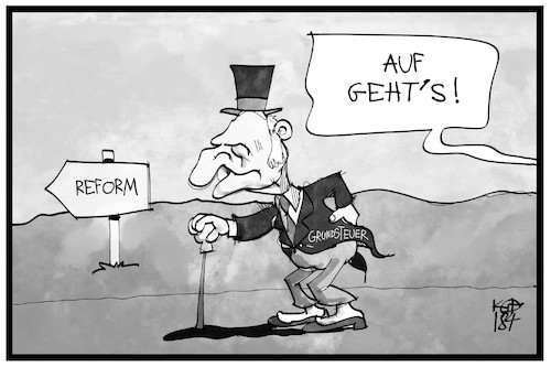 Cartoon: Grundsteuer (medium) by Kostas Koufogiorgos tagged karikatur,koufogiorgos,cartoon,illustration,grundsteuer,bverfg,reform,verfassung,gericht,urteil,alt,veraltet,mann,neustart,immobilien,berechnung,wert,karikatur,koufogiorgos,cartoon,illustration,grundsteuer,bverfg,reform,verfassung,gericht,urteil,alt,veraltet,mann,neustart,immobilien,berechnung,wert