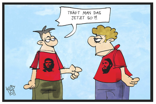 Cartoon: Guevara - Castro (medium) by Kostas Koufogiorgos tagged karikatur,koufogiorgos,illustration,cartoon,fidel,castro,che,guevara,shirt,mode,trend,karikatur,koufogiorgos,illustration,cartoon,fidel,castro,che,guevara,shirt,mode,trend