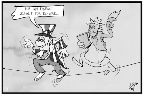 Cartoon: Hängepartie in den USA (medium) by Kostas Koufogiorgos tagged karikatur,koufogiorgos,illustration,cartoon,usa,wahl,hängepartie,uncle,sam,miss,liberty,trump,biden,seiltanz,balance,karikatur,koufogiorgos,illustration,cartoon,usa,wahl,hängepartie,uncle,sam,miss,liberty,trump,biden,seiltanz,balance