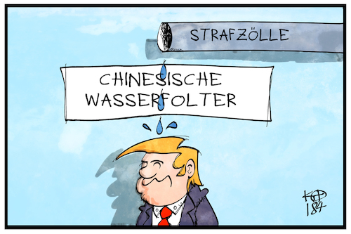 Cartoon: Handelsstreit USA-China (medium) by Kostas Koufogiorgos tagged karikatur,koufogiorgos,illustration,cartoon,trump,usa,china,wirtschaft,wasser,folter,zoll,strafzoll,karikatur,koufogiorgos,illustration,cartoon,trump,usa,china,wirtschaft,wasser,folter,zoll,strafzoll