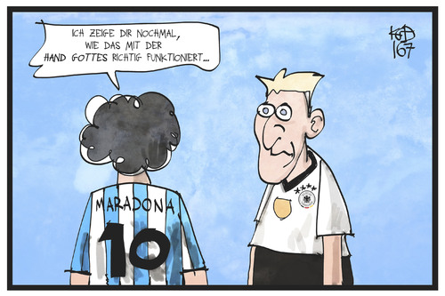 Cartoon: Handspiel (medium) by Kostas Koufogiorgos tagged karikatur,koufogiorgos,illustration,cartoon,handspiel,fussball,maradona,schweinsteiger,europameisterschaft,halbfinale,fehler,hand,gottes,legende,sport,spieler,karikatur,koufogiorgos,illustration,cartoon,handspiel,fussball,maradona,schweinsteiger,europameisterschaft,halbfinale,fehler,hand,gottes,legende,sport,spieler