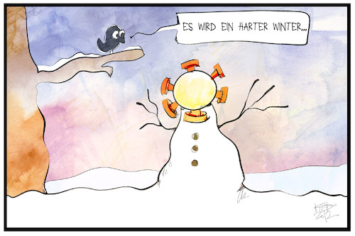 Cartoon: Harter Winter (medium) by Kostas Koufogiorgos tagged karikatur,koufogiorgos,illustration,cartoon,winter,schneemann,corona,pandemie,kälte,virus,karikatur,koufogiorgos,illustration,cartoon,winter,schneemann,corona,pandemie,kälte,virus