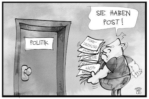 Cartoon: Hass und Hetze (medium) by Kostas Koufogiorgos tagged karikatur,koufogiorgos,illustration,cartoon,post,extremismus,terrorismus,hass,hetze,neonazi,politik,drohung,gewalt,karikatur,koufogiorgos,illustration,cartoon,post,extremismus,terrorismus,hass,hetze,neonazi,politik,drohung,gewalt