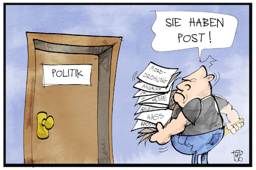 Cartoon: Hass und Hetze (medium) by Kostas Koufogiorgos tagged karikatur,koufogiorgos,illustration,cartoon,post,extremismus,terrorismus,hass,hetze,neonazi,politik,drohung,gewalt,karikatur,koufogiorgos,illustration,cartoon,post,extremismus,terrorismus,hass,hetze,neonazi,politik,drohung,gewalt