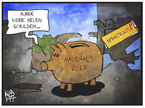 Cartoon: Haushalt 2015 (medium) by Kostas Koufogiorgos tagged karikatur,koufogiorgos,illustration,cartoon,haushalt,2015,schulden,sparschwein,infrastruktur,wirtschaft,politik,karikatur,koufogiorgos,illustration,cartoon,haushalt,2015,schulden,sparschwein,infrastruktur,wirtschaft,politik