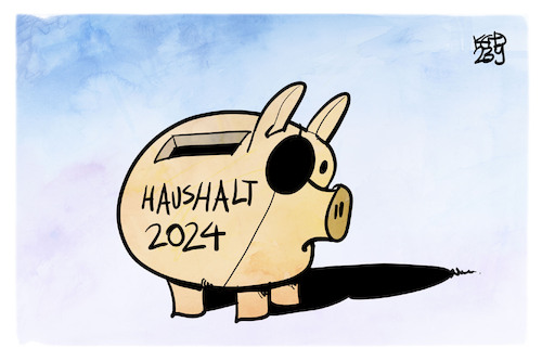 Cartoon: Haushalt 2024 (medium) by Kostas Koufogiorgos tagged karikatur,koufogiorgos,augenklappe,haushalt,sparschwein,sparen,karikatur,koufogiorgos,augenklappe,haushalt,sparschwein,sparen