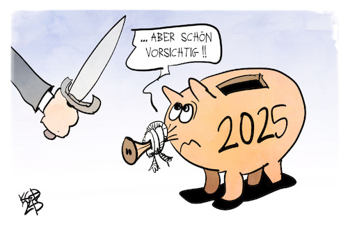 Cartoon: Haushaltsdebatte (medium) by Kostas Koufogiorgos tagged karikatur,koufogiorgos,haushalt,gordischer,knoten,sparschwein,karikatur,koufogiorgos,haushalt,gordischer,knoten,sparschwein