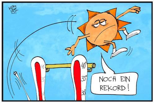 Cartoon: Hitzerekord (medium) by Kostas Koufogiorgos tagged karikatur,koufogiorgos,illustration,cartoon,hitze,rekord,sonne,wetter,klima,höhenflug,sommer,karikatur,koufogiorgos,illustration,cartoon,hitze,rekord,sonne,wetter,klima,höhenflug,sommer