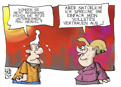 Cartoon: Hitzewelle (medium) by Kostas Koufogiorgos tagged merkel,sonne,wetter,klima,hitzewelle,michel,umwelt,vertrauen,karikatur,koufogiorgos,merkel,sonne,wetter,klima,hitzewelle,michel,umwelt,vertrauen,karikatur,koufogiorgos