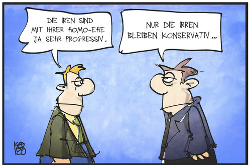 Cartoon: Homo-Ehe (medium) by Kostas Koufogiorgos tagged karikatur,koufogiorgos,illustration,cartoon,irland,ire,irre,referendum,homo,ehe,abstimmung,gleichgeschlechtlich,homosexuell,progressiv,konservativ,karikatur,koufogiorgos,illustration,cartoon,irland,ire,irre,referendum,homo,ehe,abstimmung,gleichgeschlechtlich,homosexuell,progressiv,konservativ